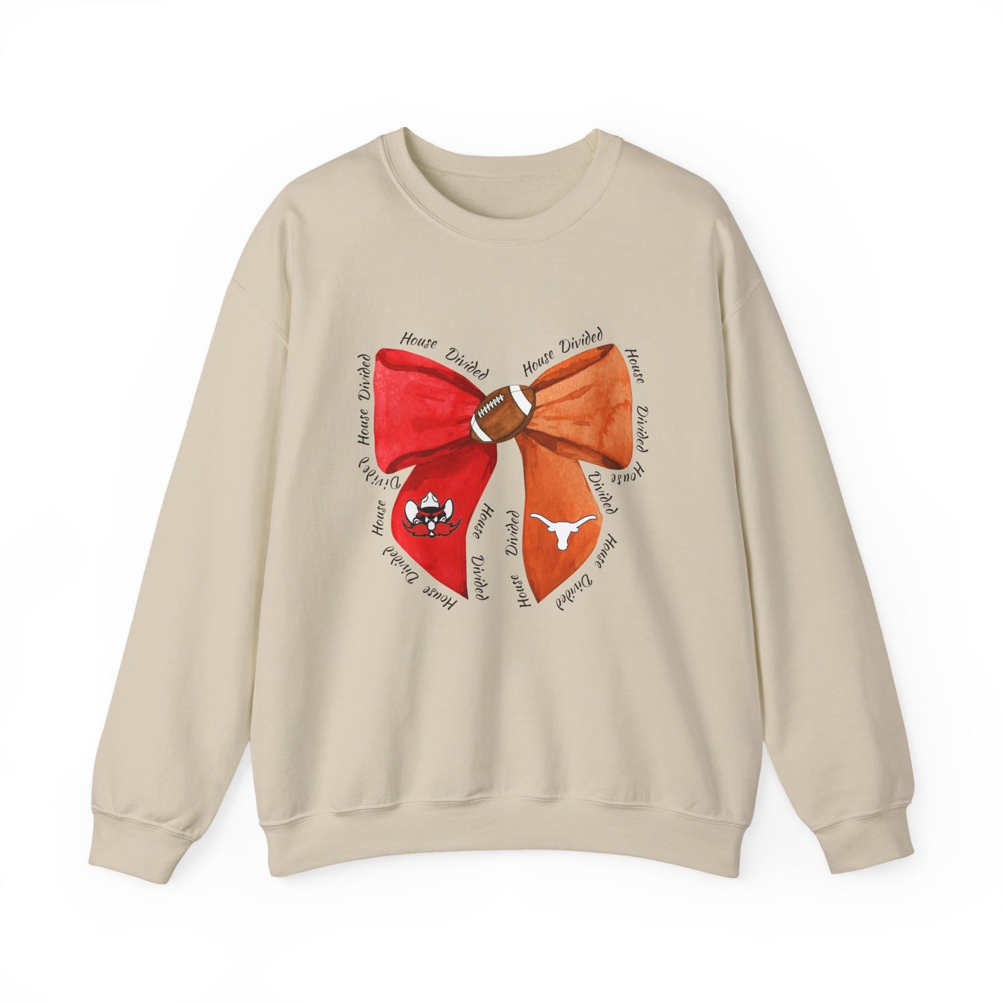 House Divided Bow Sweatshirt | Texas Rivalry Crewneck | Cute Game Day College Sweater | Red & Burnt Orange Bow