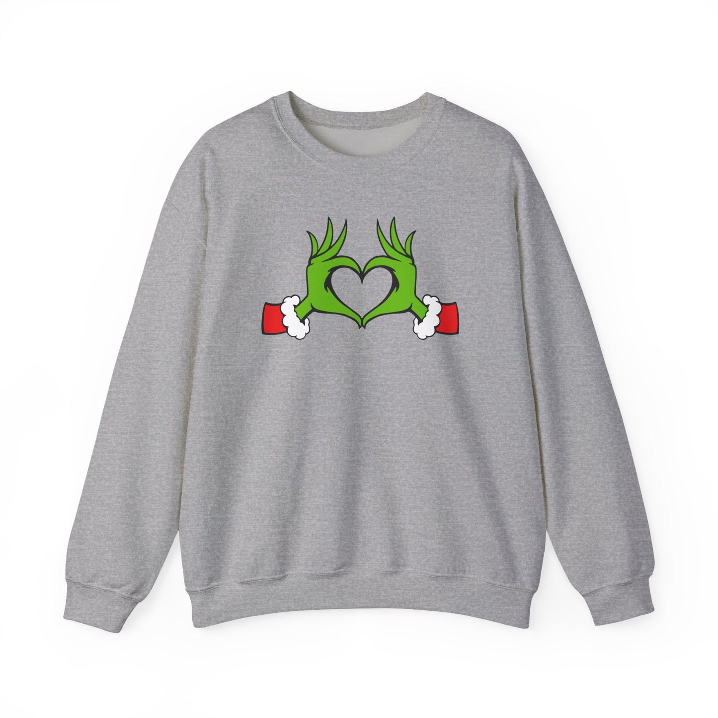 Mean One Sweatshirt, Whoville Holiday Clothing, Funny Xmas Apparel, Comfy Fleece, Whimsical Green Hands Heart Christmas Sweatshirt