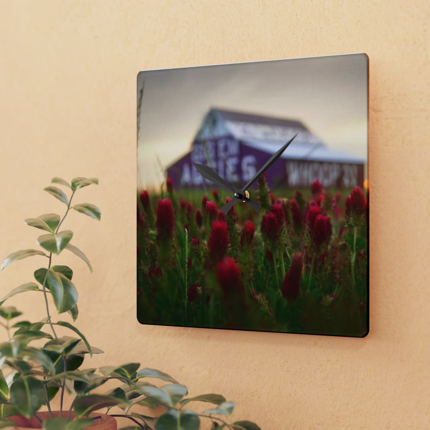 Aggie Barn Acrylic Wall Clock | Aggie Floral Clock | Rustic Farmhouse Home Décor | Gift Idea, Aggie Dorm Decor