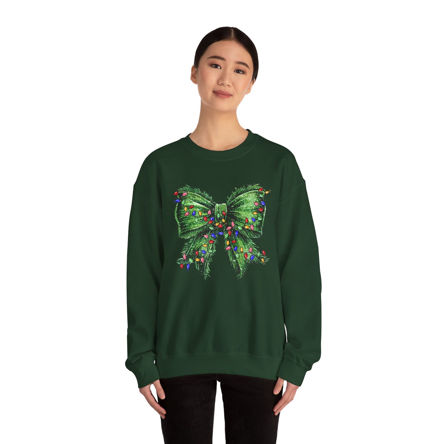 Festive Green Christmas Bow Lights Sweatshirt