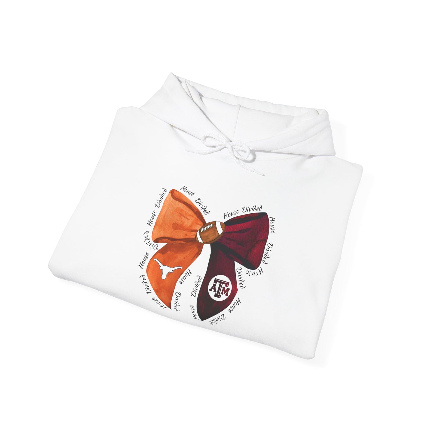 House Divided Aggies and Longhorns Spirit Bow Hoodie | Unisex Heavy Blend™ Sweatshirt, College Apparel, Game Day Outfit