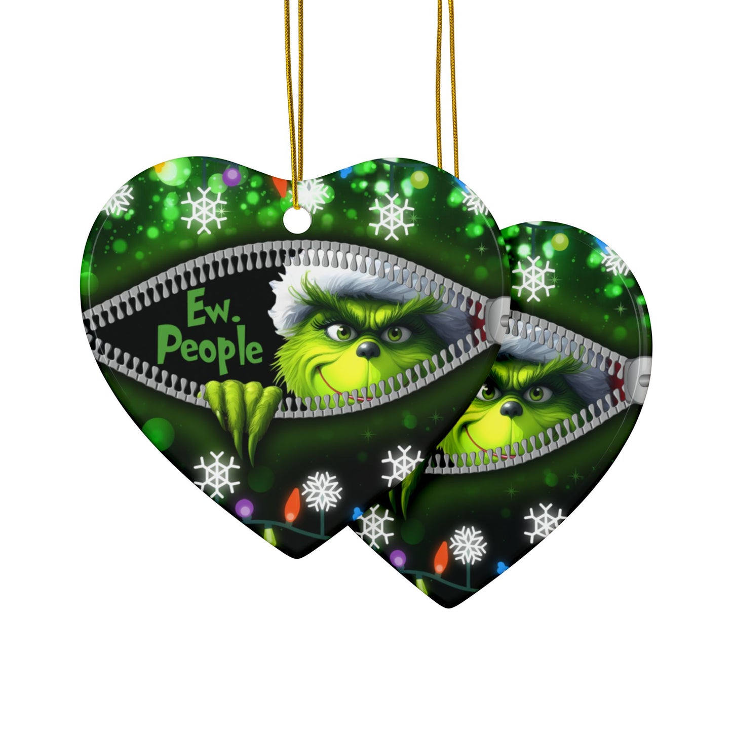 Ew People Ceramic Ornaments, Holiday Decor, Funny Christmas Gift, Two Sided Print, Grumpy Green Man Ew, People Funny Christmas Ornament