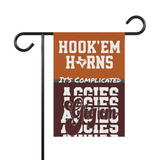 House Divided Garden Flag | Burnt Orange & Maroon Texas Rivalry | Its Complicated | 12x18 or 24.5x32 Double-Sided Flag (Holder Not Included)