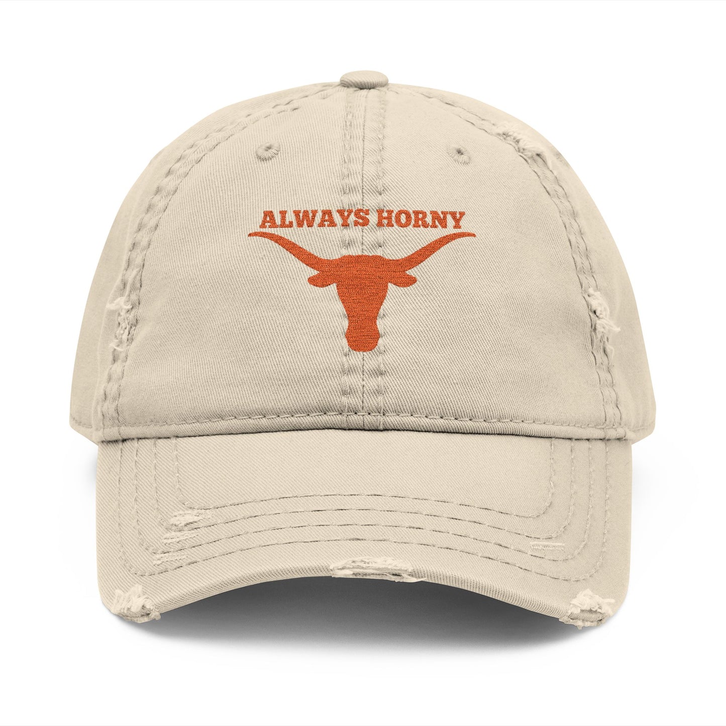 Always Horny Distressed Hat, Funny Hat Gift, Embroidered Cap, Outdoor Accessories, University of Texas Cap, UT Hat, Texas Longorn Hat