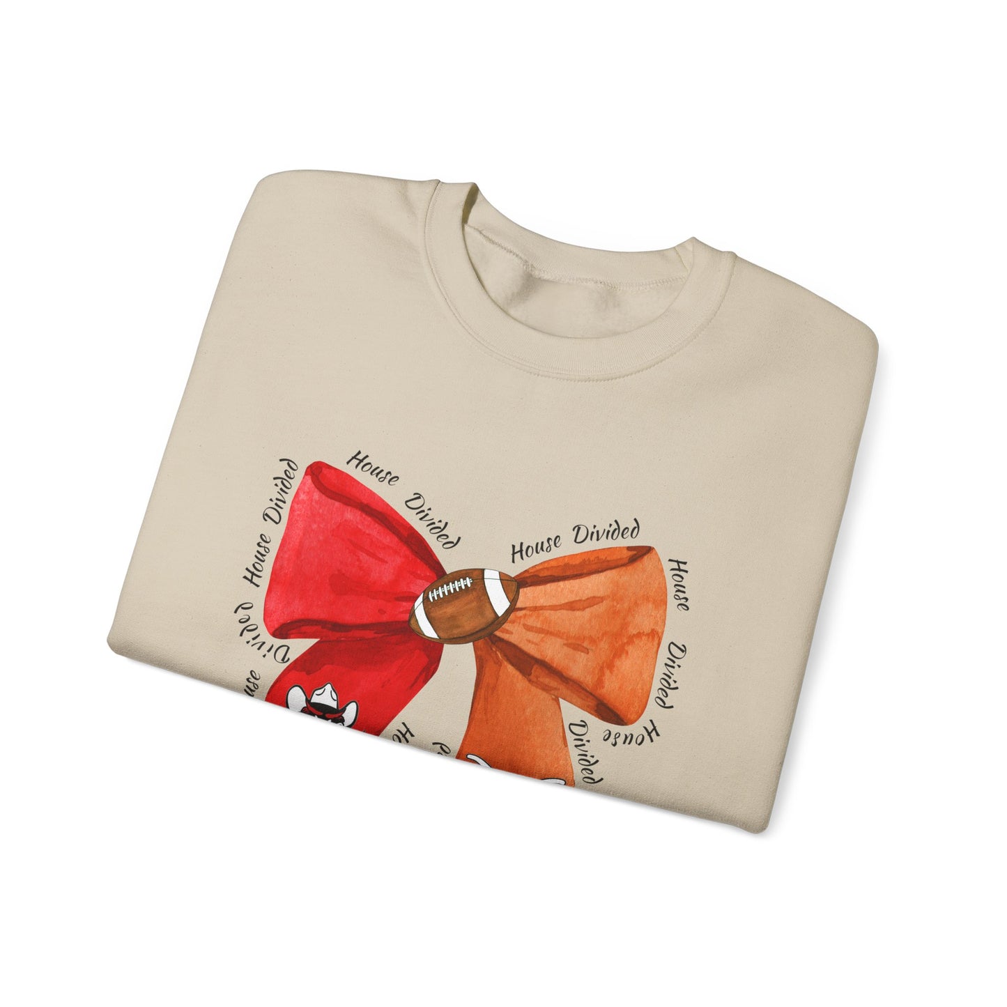 House Divided Bow Sweatshirt | Texas Rivalry Crewneck | Cute Game Day College Sweater | Red & Burnt Orange Bow