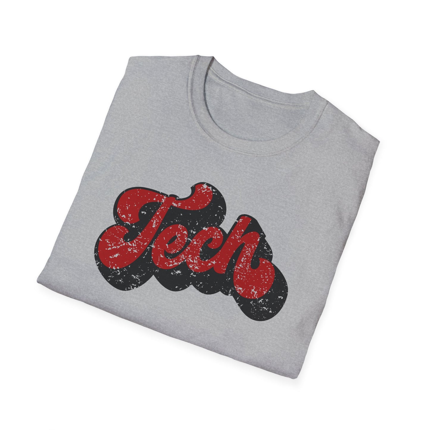 Retro “Tech” Distressed Script T-Shirt | Red & Black Groovy College Tee | Cute Game Day Shirt | Unisex Comfort Tee