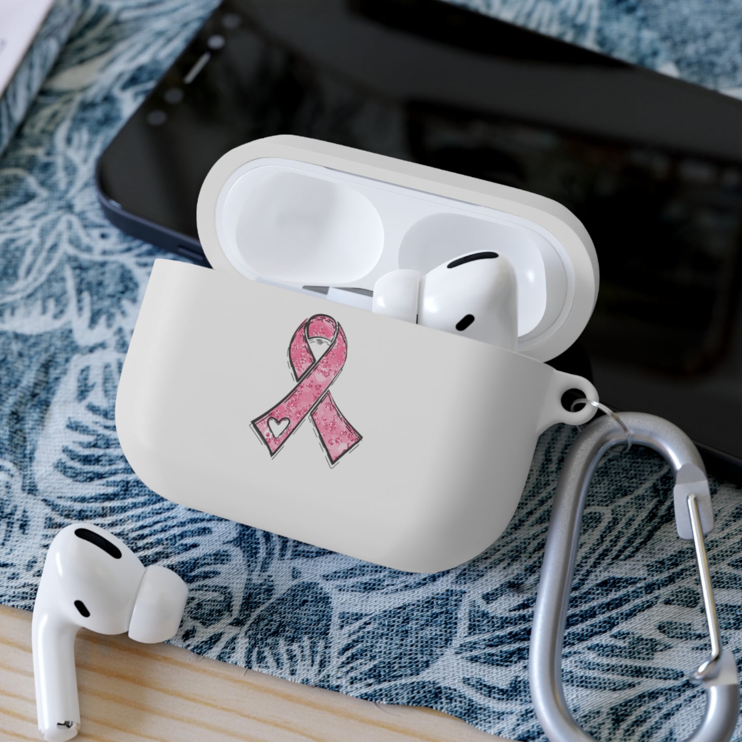 Cancer Awareness AirPods Case Cover, Pink Ribbon Design, Gift for Cancer Fighters, Supportive Tech Accessory, Breast Cancer Month