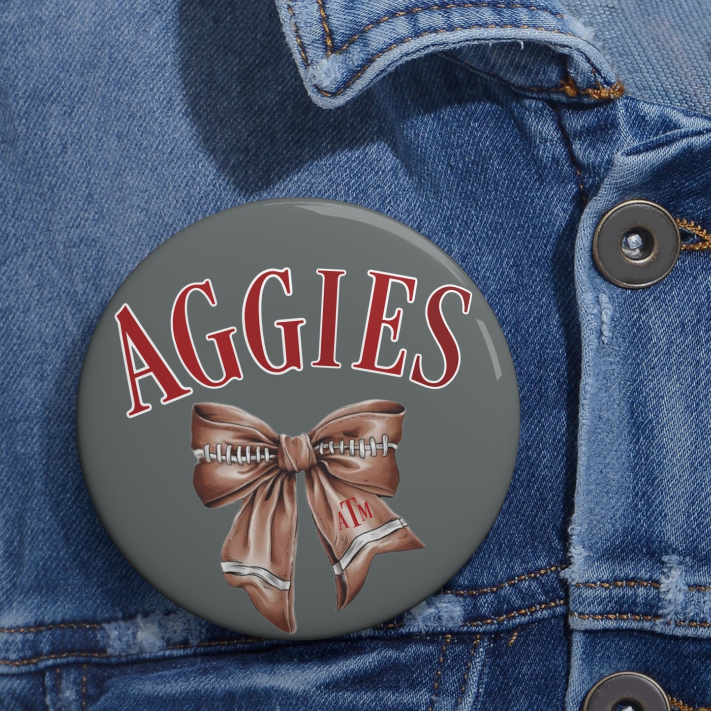 Aggies Football Bow Button Pin Game Day Pin | Aggie Game Day Accessory | Aggie Game Day Pin | Aggie Spirit Wear, Game Day Pin