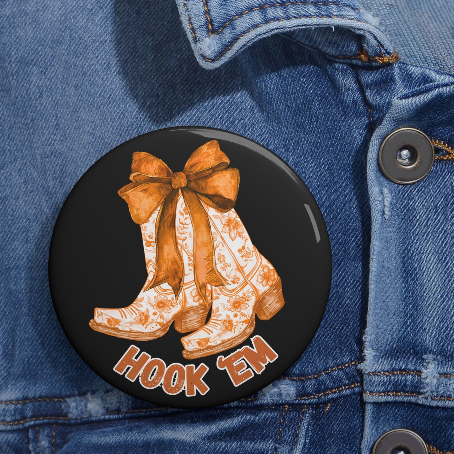 Texas Cowboy Boot Pin | Floral Western Button | Texas-Inspired Game Day Accessory | Game Day Pin | Student Gift