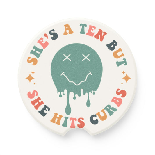 Shes a 10 but She Hits Curbs Car Coaster, Soapstone Car Coaster | Cute Car Accessory | Fun Gift for Friends & Family | Funny Car Coaster