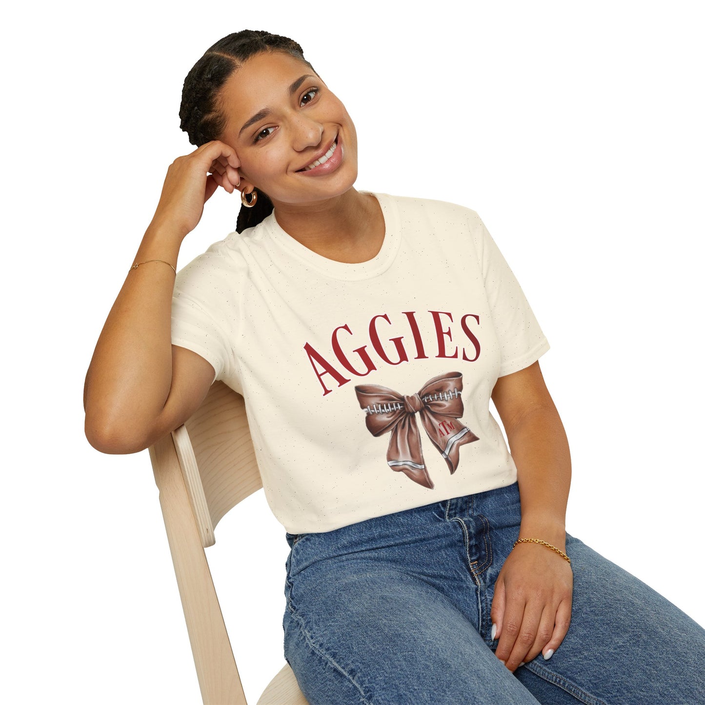 Aggies Bow Graphic Unisex Softstyle T-Shirt | Perfect for Holidays, Game Days, College Events, Gifts, Fan Gear