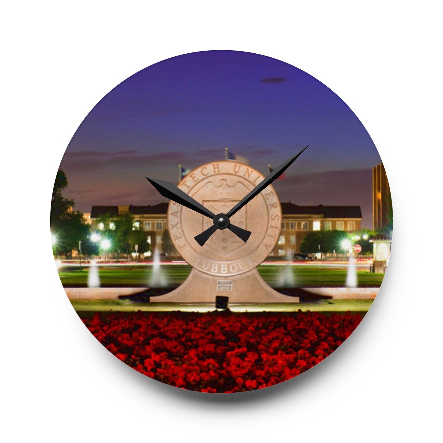 Texas Tech Inspired Floral Field Wall Clock | Acrylic Round or Square Clock | 8” or 10.75” Sizes | Red Poppy Landscape Clock | Dorm & Office Decor