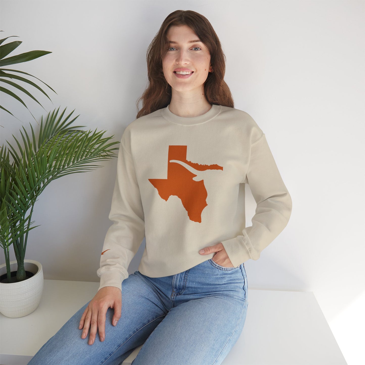 Texas Sweatshirt | Longhorn Sleeve Print, Texas Crewneck | Printed Sleeve Game Day Sweatshirt | Student Gift | Alumni Gear