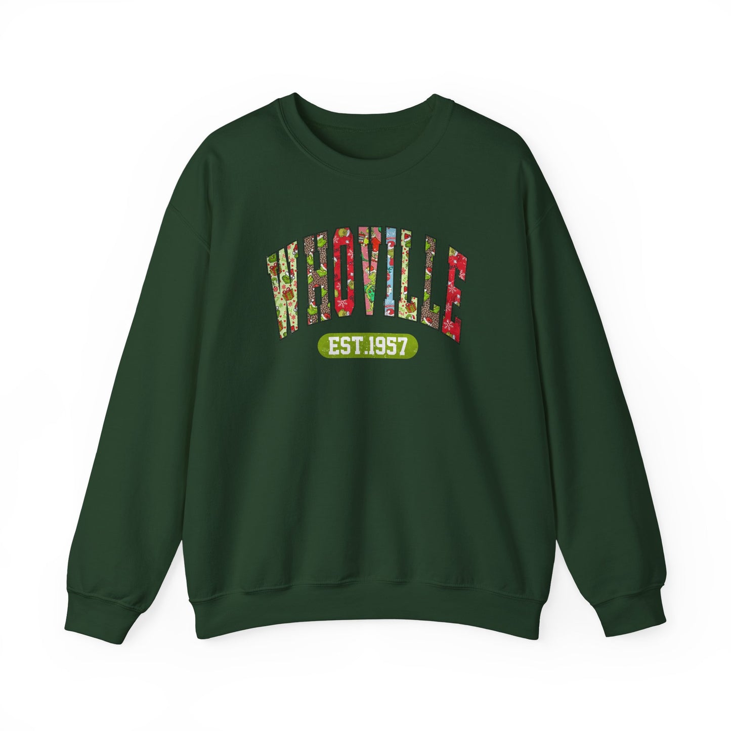 Whoville EST.1957 Holiday Crewneck Sweatshirt, Holiday Sweatshirt, Funny Winter Gear