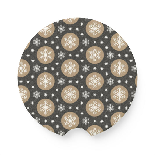 Christmas Car Coaster - Holiday Snowflake Soapstone Cup Holder Insert, Festive Auto Accessory, Winter Drink Mat, Seasonal Vehicle Decor,