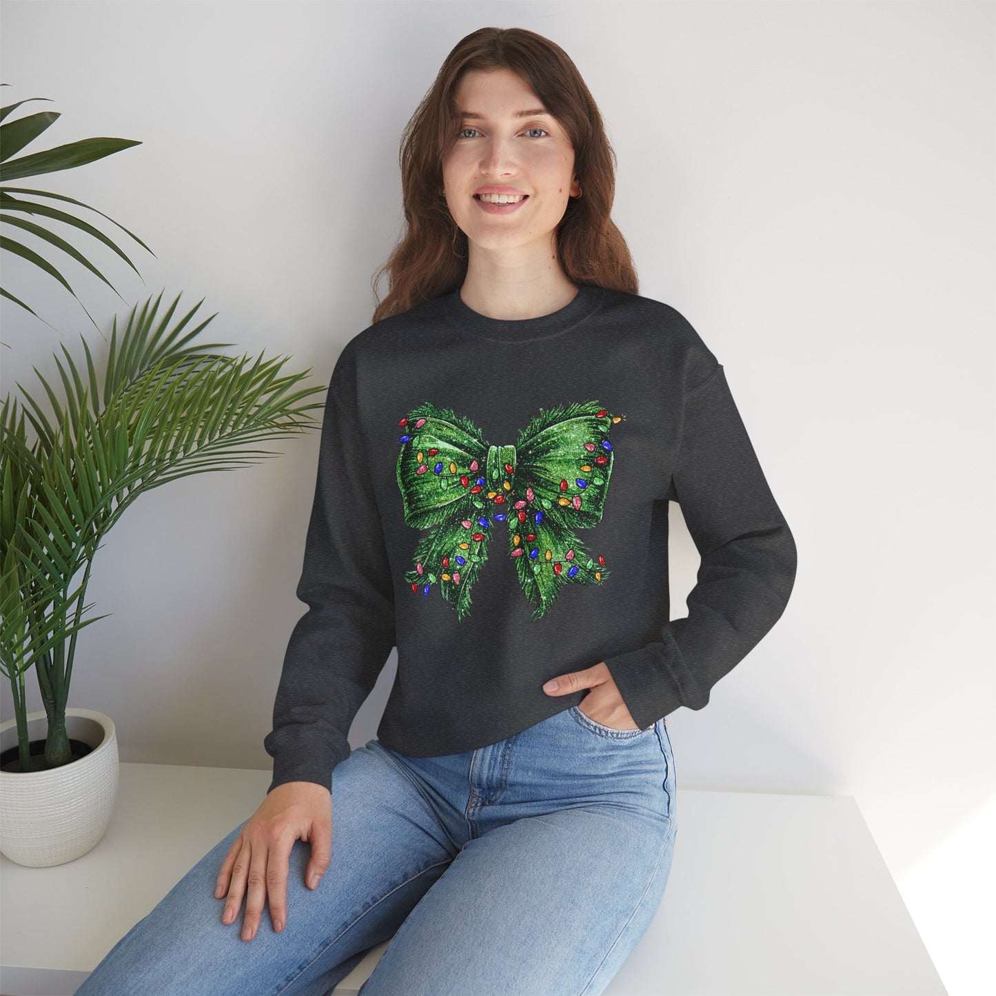 Festive Green Christmas Bow Lights Sweatshirt
