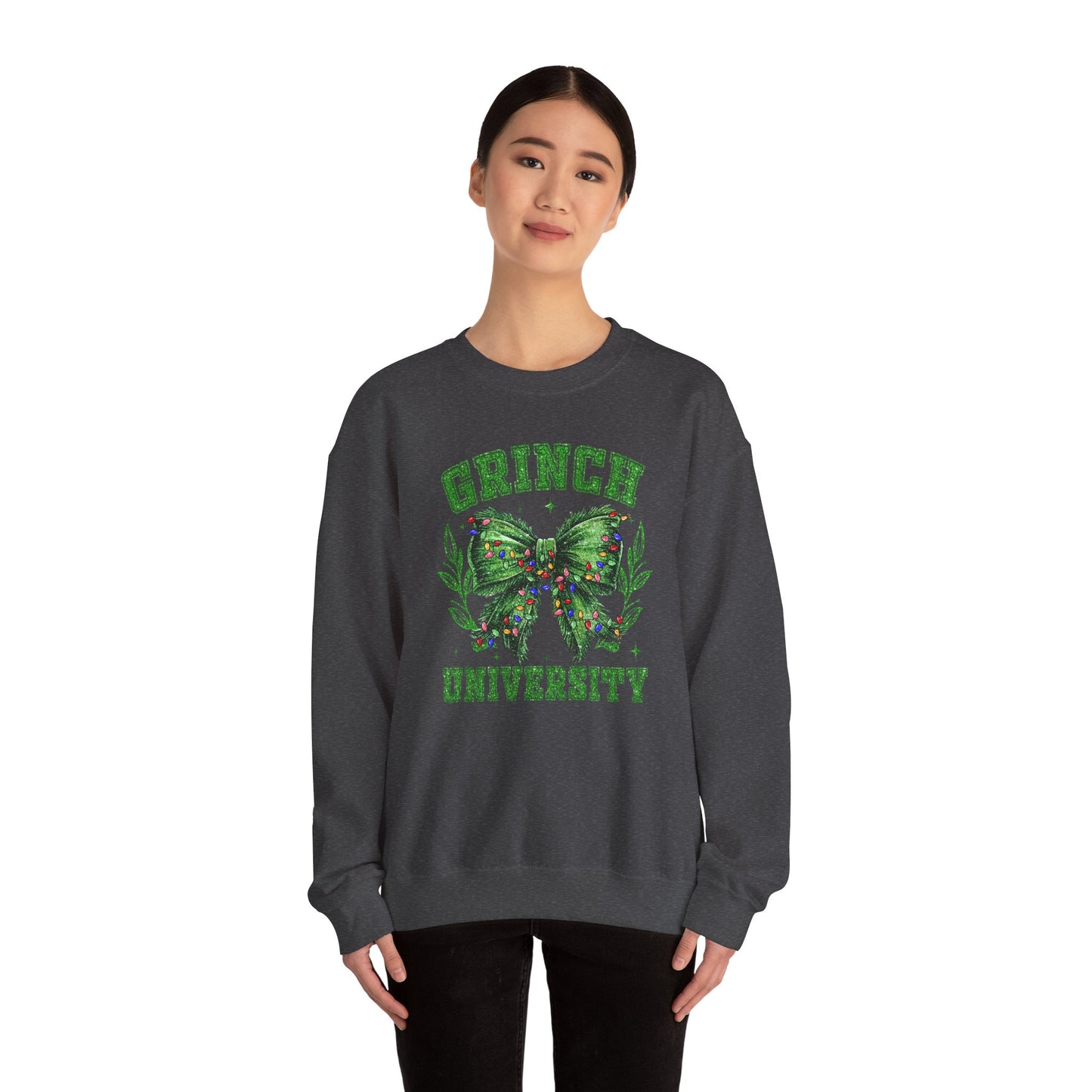 Festive Green Mischief University Christmas Sweatshirt, Funny Xmas Apparel, Mean One, Comfy Fleece