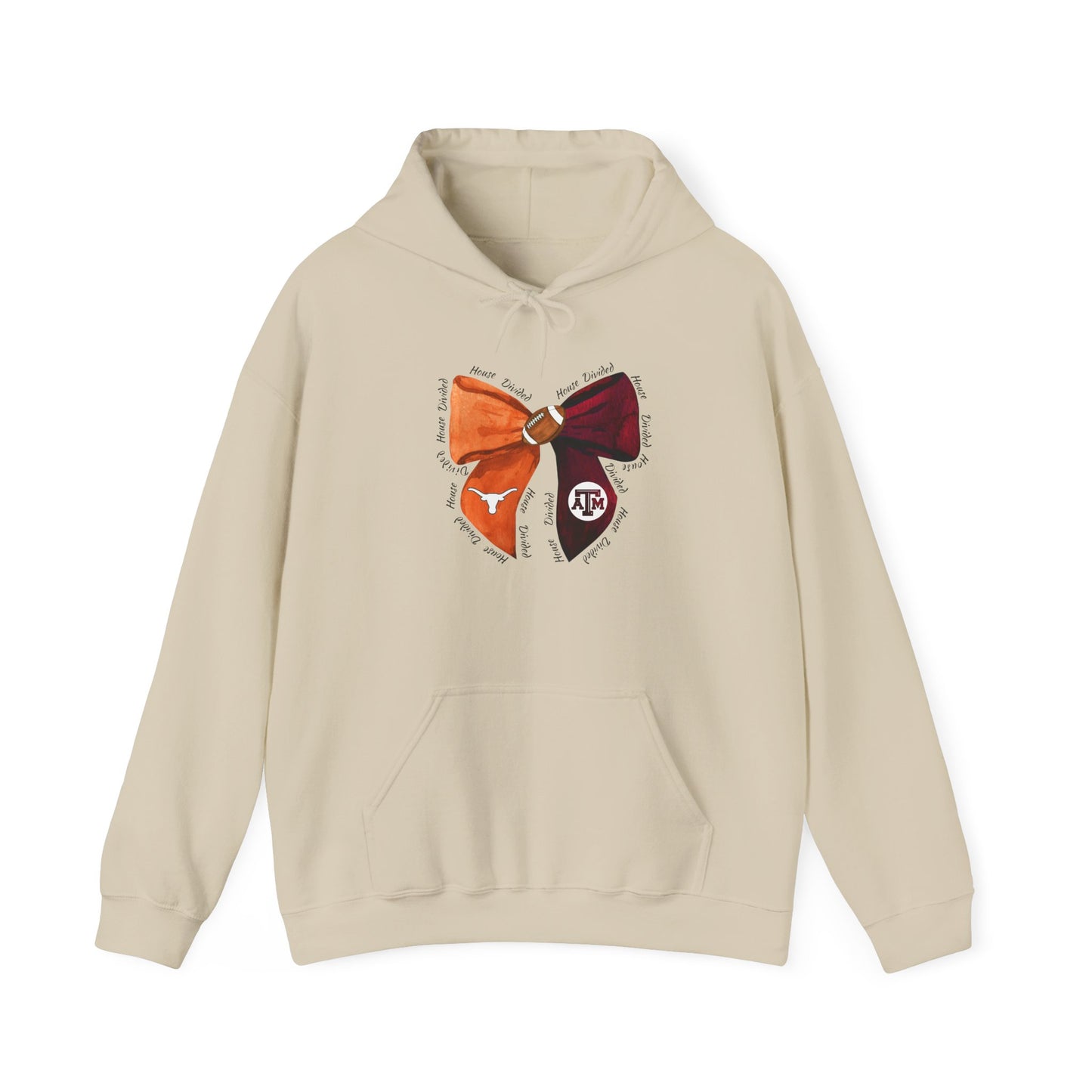 House Divided Aggies and Longhorns Spirit Bow Hoodie | Unisex Heavy Blend™ Sweatshirt, College Apparel, Game Day Outfit