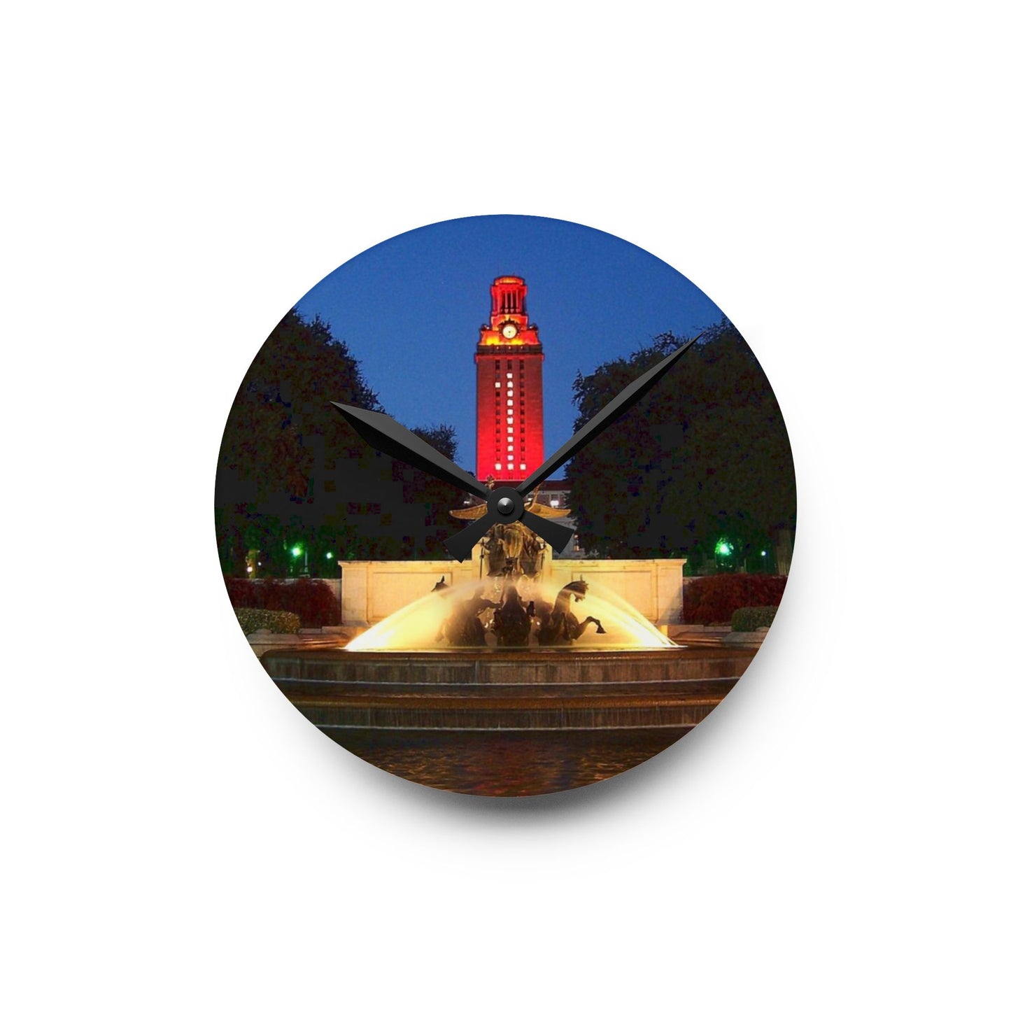 University of Texas Acrylic Wall Clock | Burnt Orange Tower & Horse Fountain | Hook Em Horns Home Accent, University of Texas Dorm Décor