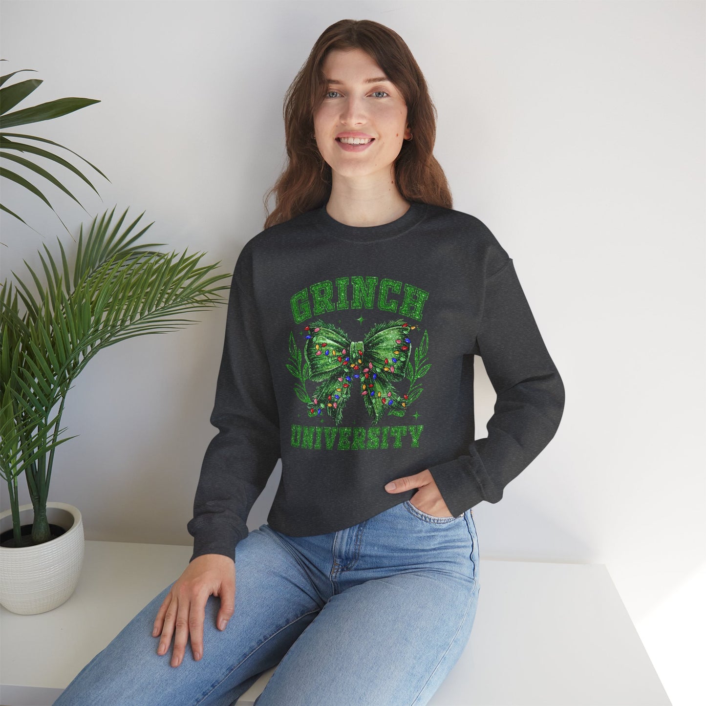 Festive Green Mischief University Christmas Sweatshirt, Funny Xmas Apparel, Mean One, Comfy Fleece