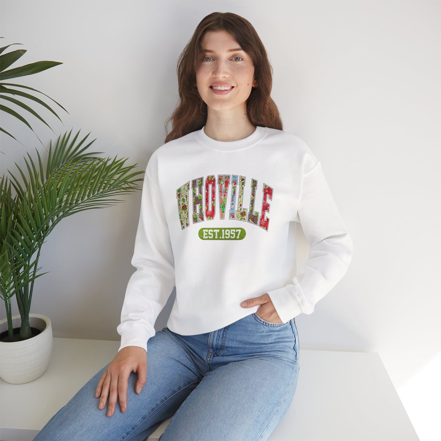 Whoville EST.1957 Holiday Crewneck Sweatshirt, Holiday Sweatshirt, Funny Winter Gear