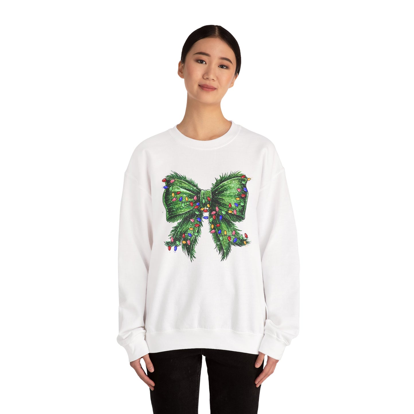 Festive Green Christmas Bow Lights Sweatshirt