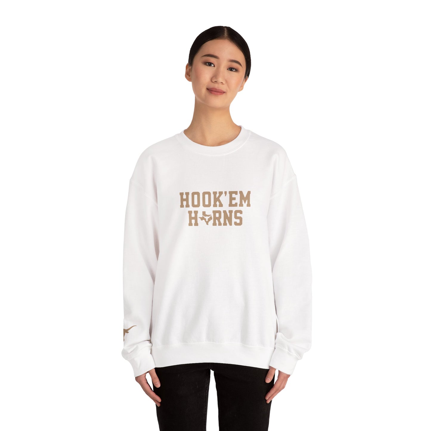 Texas Sweatshirt | Longhorn Sleeve Print, Printed Sleeve Game Day Sweatshirt, Game Day gear, Student Gift, Alumni Gear