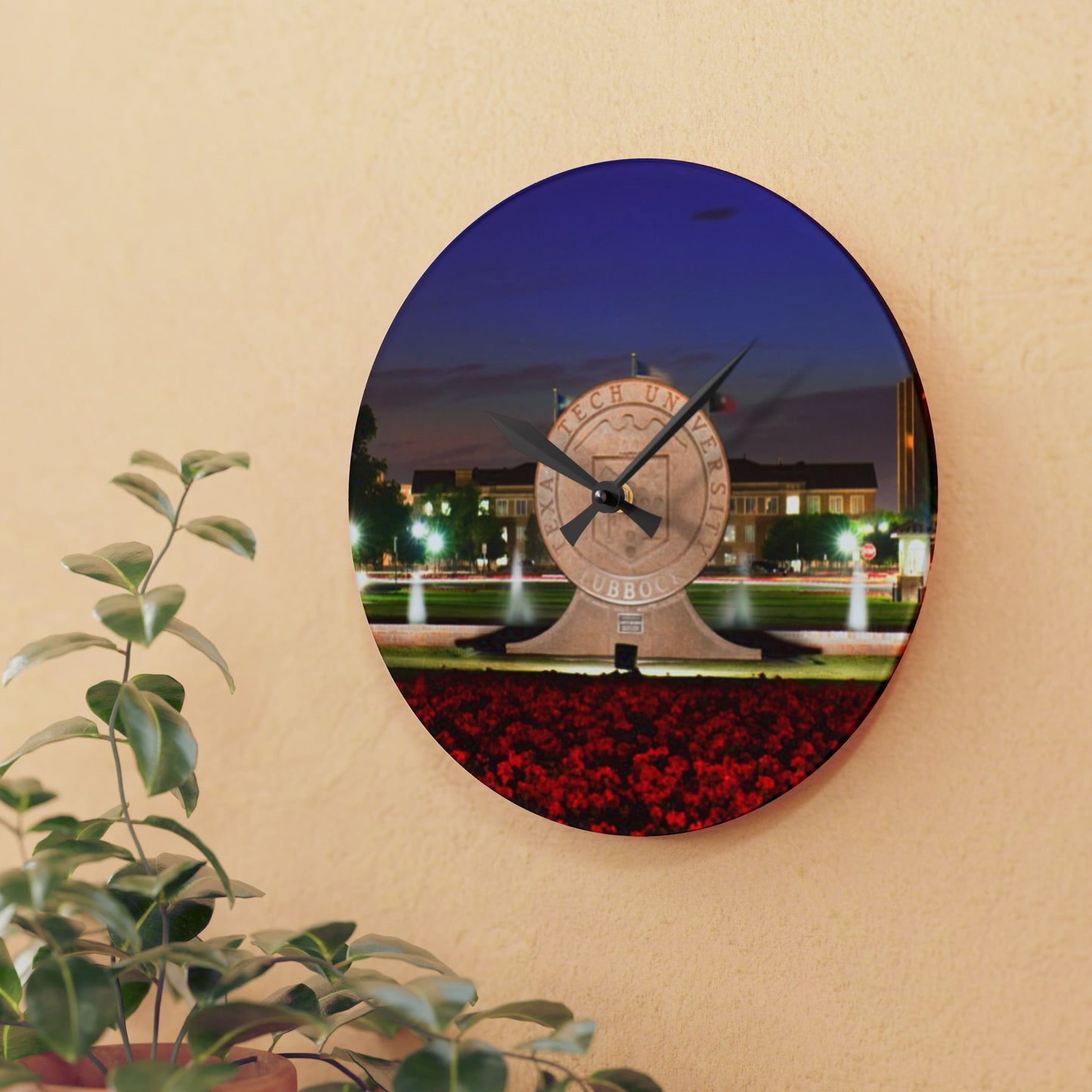 Texas Tech Inspired Floral Field Wall Clock | Acrylic Round or Square Clock | 8” or 10.75” Sizes | Red Poppy Landscape Clock | Dorm & Office Decor
