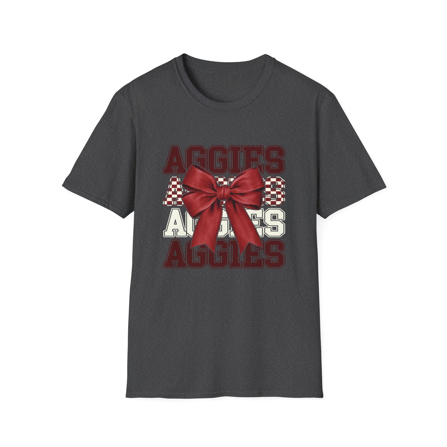 Aggies Bow Graphic Unisex Softstyle T-Shirt | Perfect for Holidays, Game Days, College Events, Gifts, Fan Gear