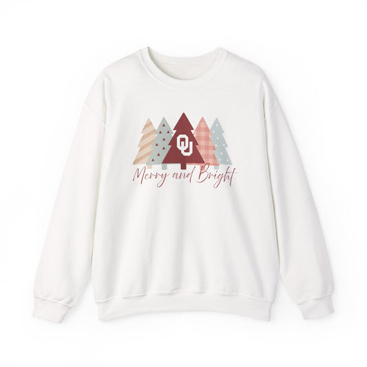 University of Oklahoma Holiday Sweatshirt - Merry and Bright Design, Festive Apparel, Christmas Gift, Sooners, Boomer Sooner Christmas