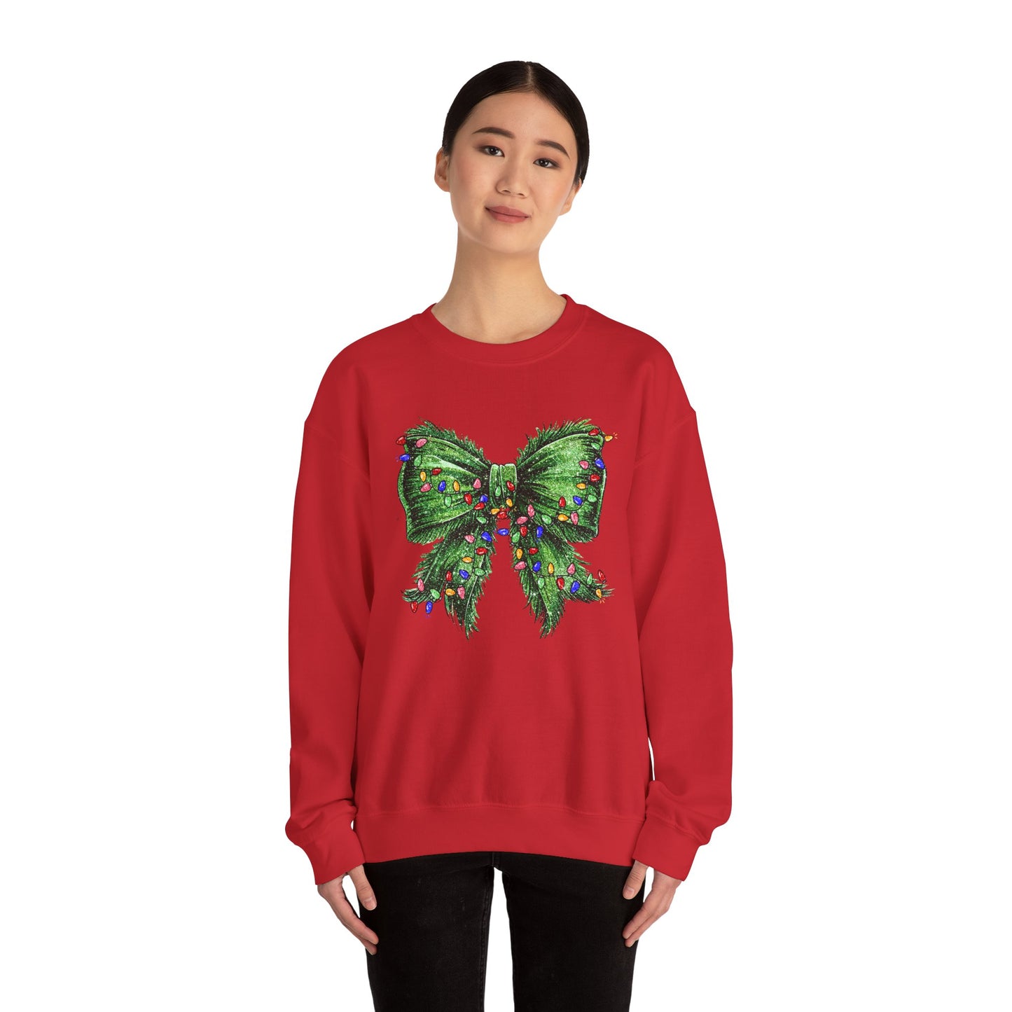 Festive Green Christmas Bow Lights Sweatshirt