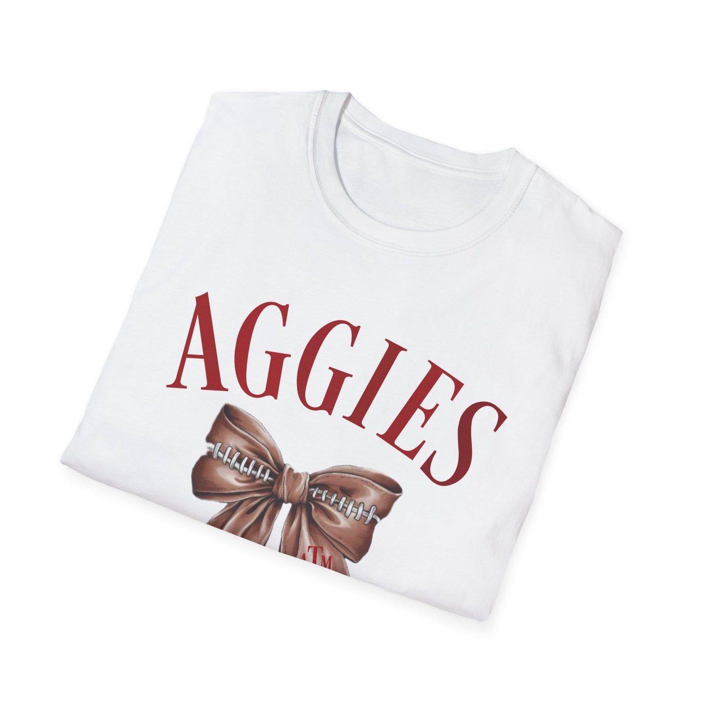 Aggies Bow Graphic Unisex Softstyle T-Shirt | Perfect for Holidays, Game Days, College Events, Gifts, Fan Gear