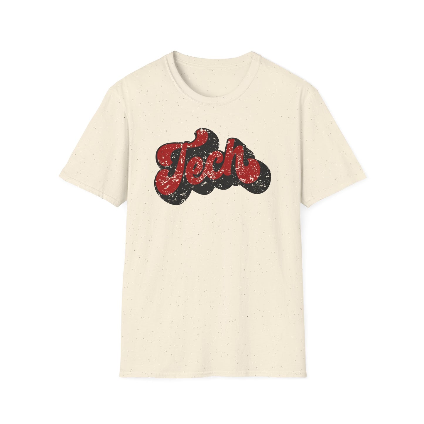 Retro “Tech” Distressed Script T-Shirt | Red & Black Groovy College Tee | Cute Game Day Shirt | Unisex Comfort Tee
