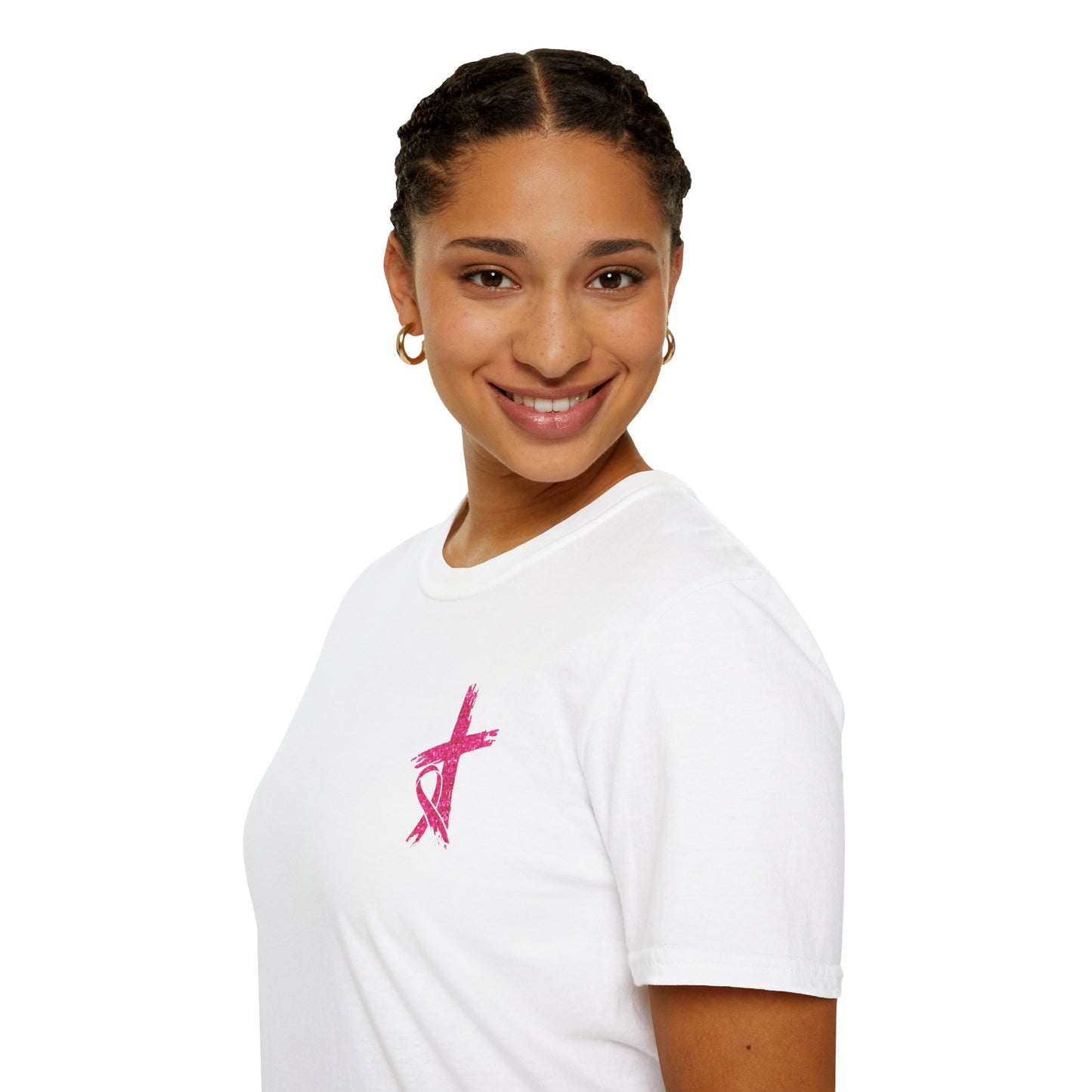 Breast Cancer Awareness, Breast Cancer, Faith, Hope Cure Inspired Softstyle T-Shirt, Inspirational Gift, Cancer Awareness Shirt, Luke 1:37