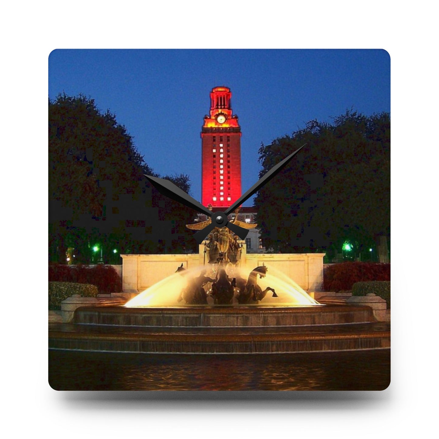 University of Texas Acrylic Wall Clock | Burnt Orange Tower & Horse Fountain | Hook Em Horns Home Accent, University of Texas Dorm Décor