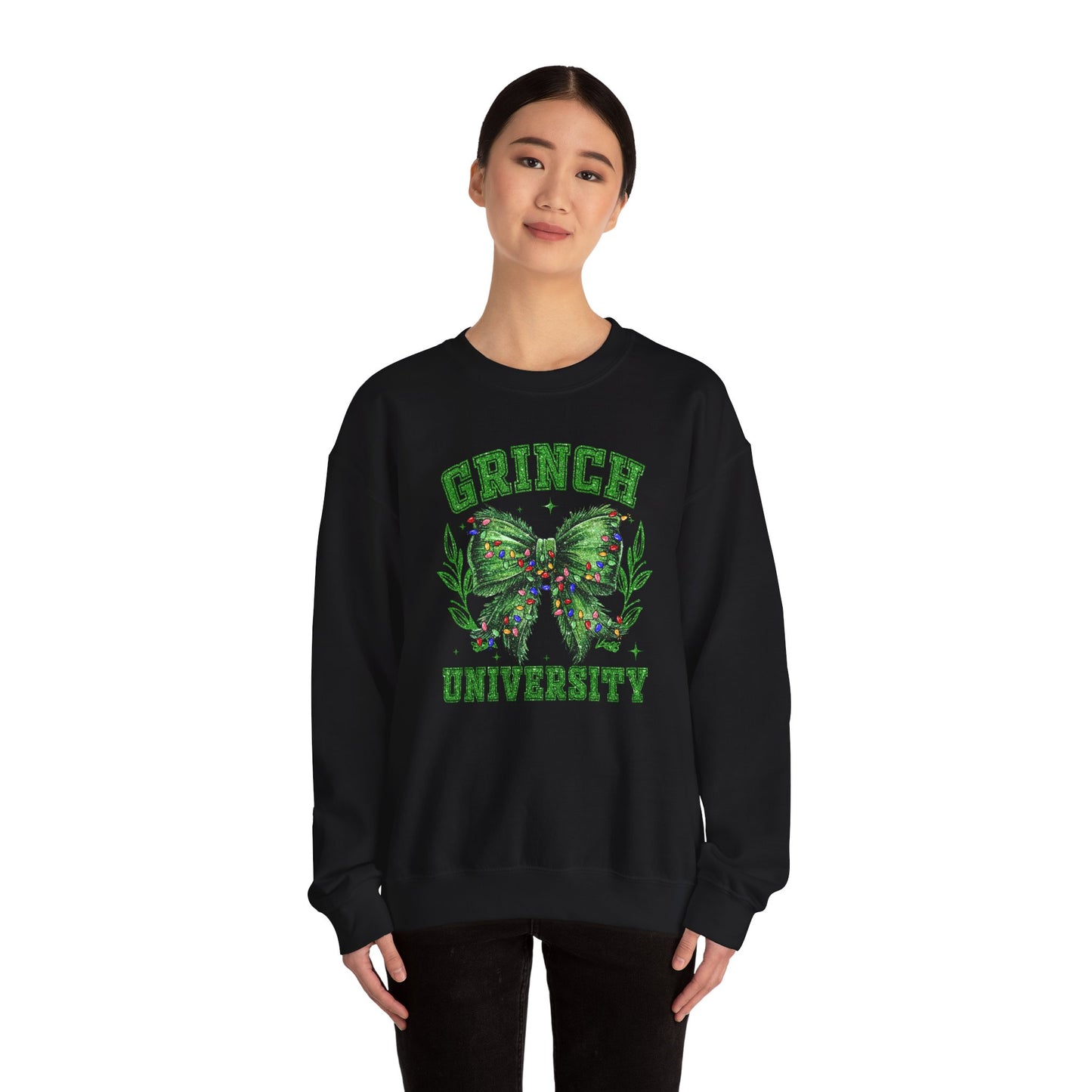 Festive Green Mischief University Christmas Sweatshirt, Funny Xmas Apparel, Mean One, Comfy Fleece