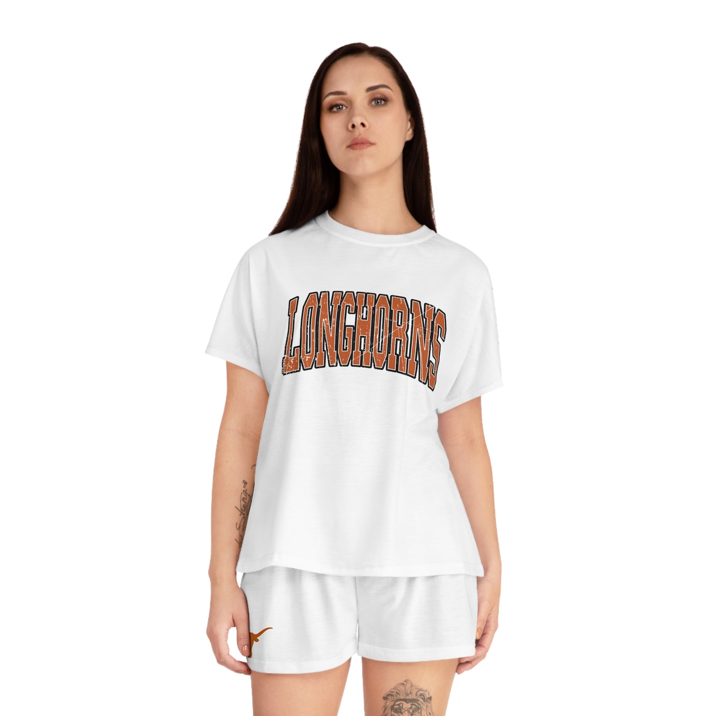 Texas Longhorns pajama set with shorts, Cozy burnt orange and white sleepwear for women Holiday Sleepwear, University of Texas, Longhorns
