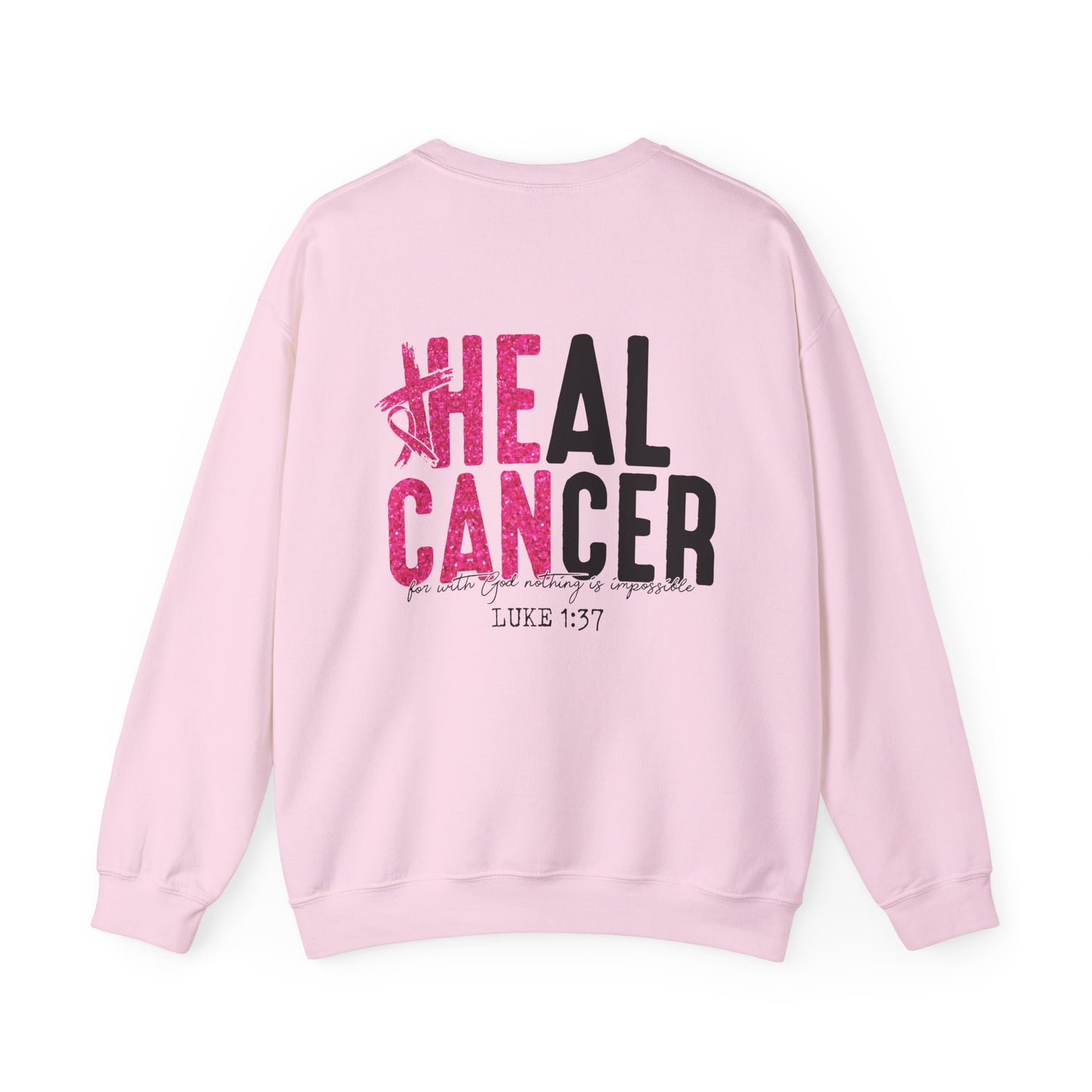 Breast Cancer Awareness, Find the Cure, Inspirational Crewneck Sweatshirt, Faith-Based Fashion, Motivational Gift, Christian Luke 1:37
