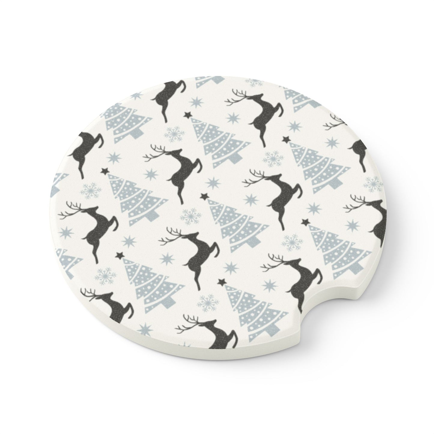 Christmas Car Coaster, Holiday Trees and Reindeer Soapstone Cup Holder Insert, Festive Auto Accessory, Seasonal Vehicle Decor