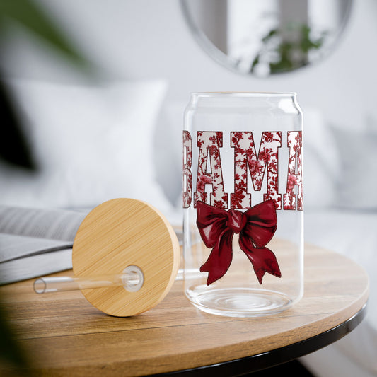 Alabama 16oz Glass with Cute Bow | Glass Tumbler with straw, BAMA Tumbler | Graduation Gift