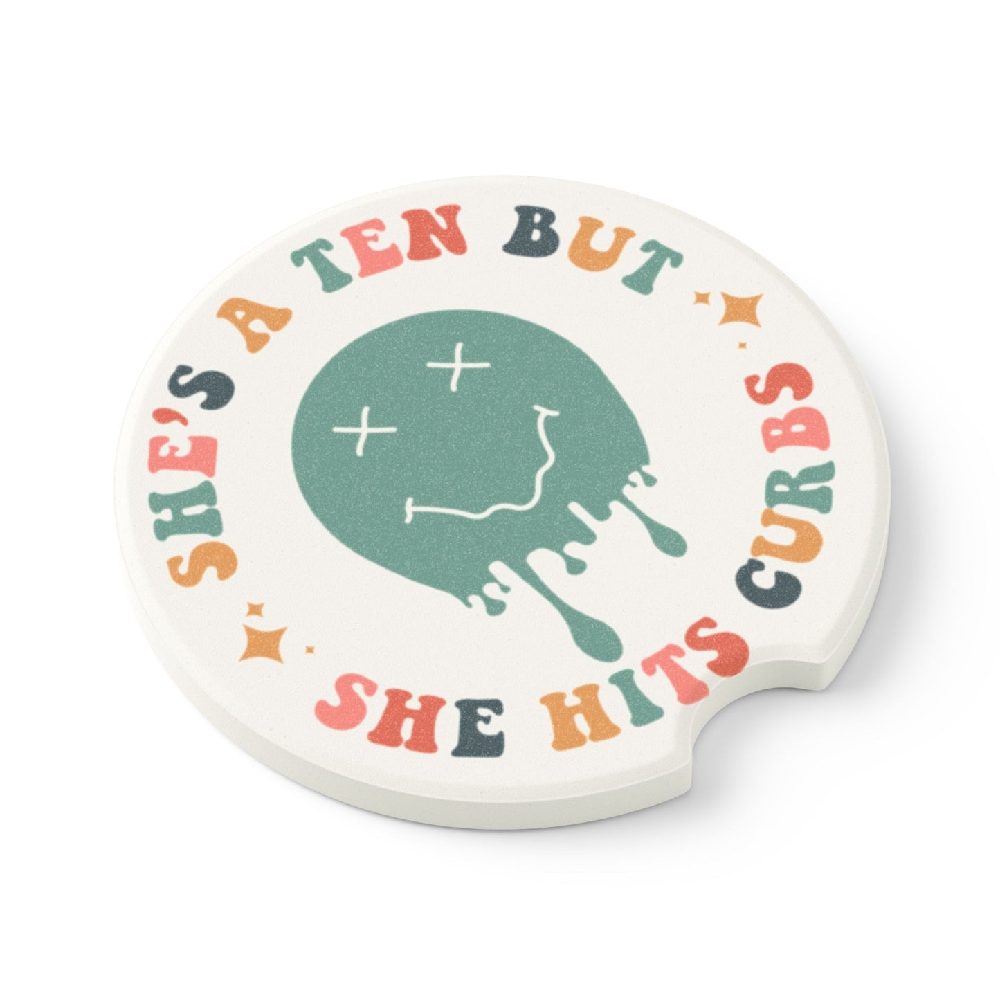 Shes a 10 but She Hits Curbs Car Coaster, Soapstone Car Coaster | Cute Car Accessory | Fun Gift for Friends & Family | Funny Car Coaster