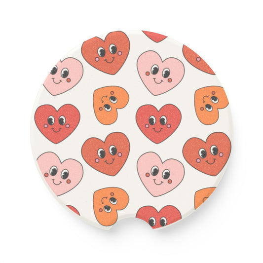 Smiley Heart Car Coaster, Daisy Print Car Coaster | Cute Car Accessory | Fun Gift for Friends & Family | Stocking Stuffer
