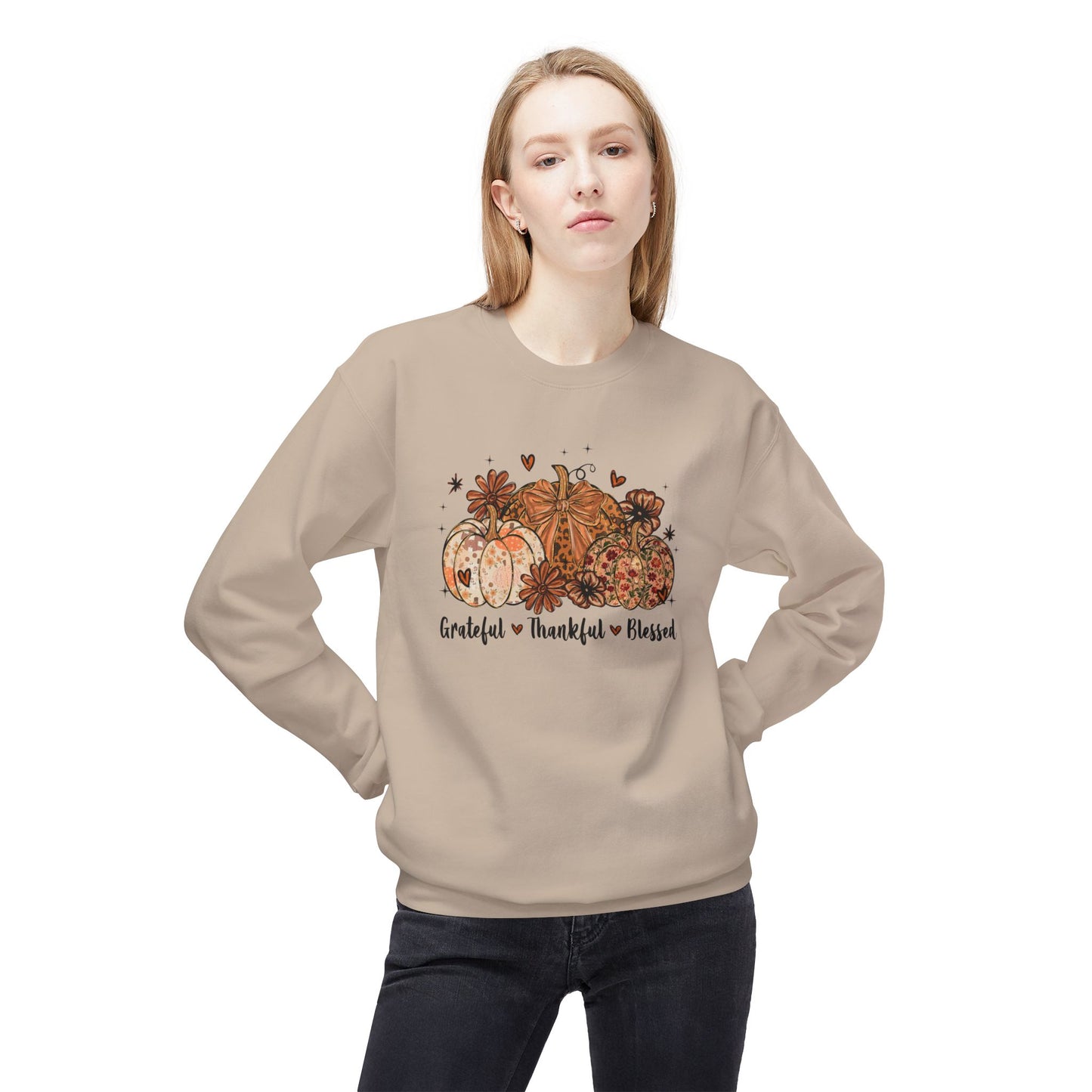 Fall Pumpkin Crewneck Sweatshirt, Thanksgiving, Pumpkin Sweatshirt, Grateful, Thankful, Blessed, Fall Apparel, Friendsgiving, Autumn
