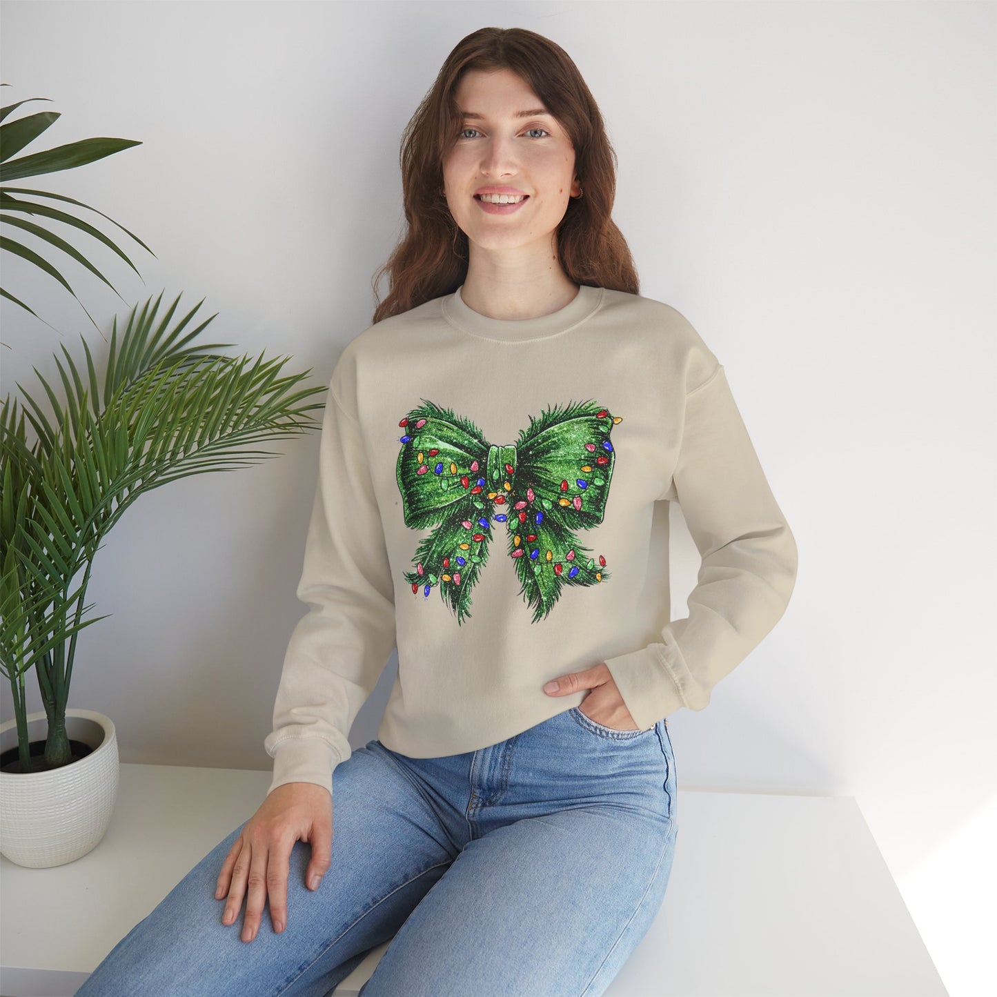 Festive Green Christmas Bow Lights Sweatshirt