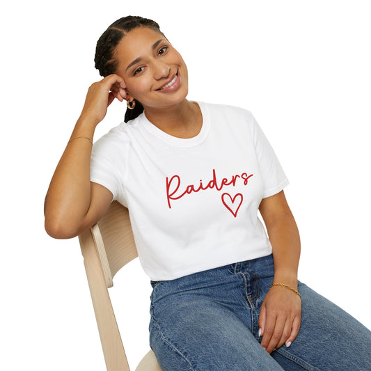 Raiders Heart Script T-Shirt | Game Day Tee | Cute College Spirit Shirt | Red & White Raiders Graphic Tee