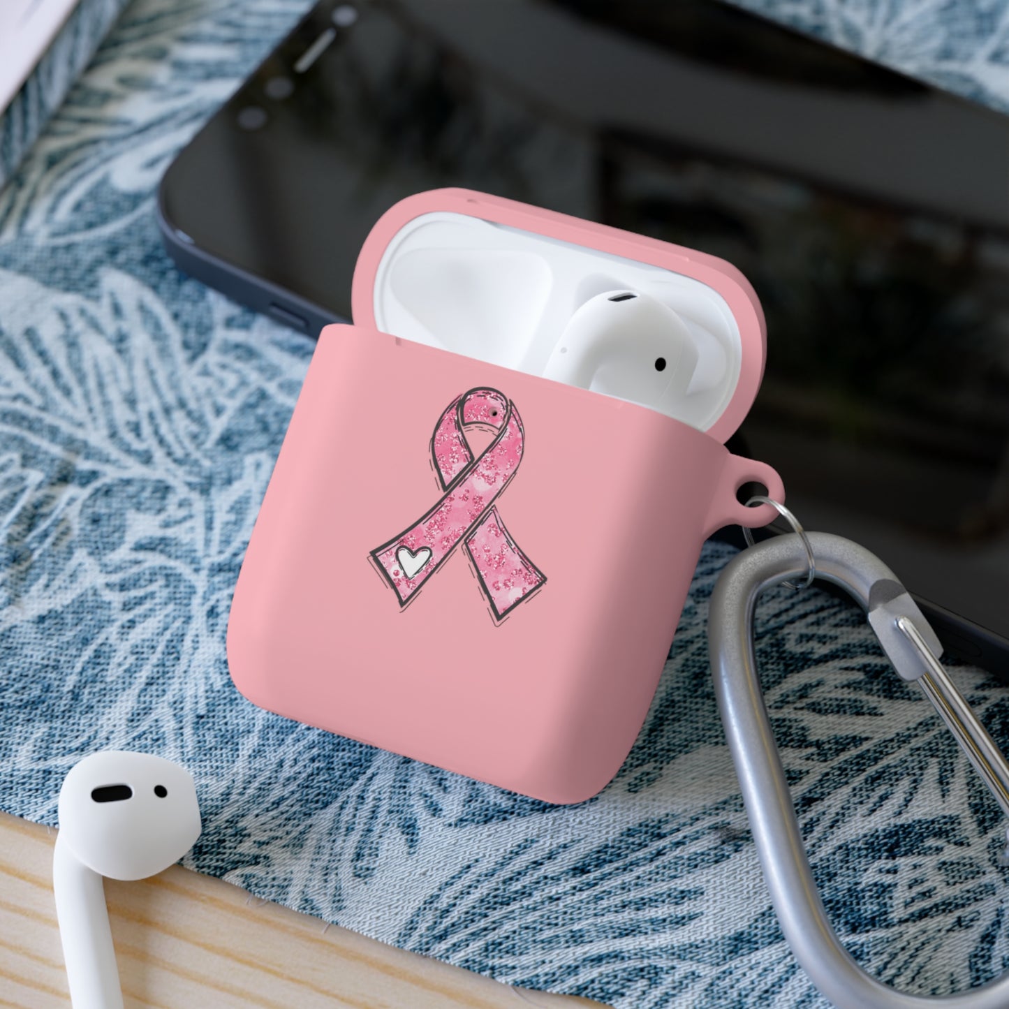 Cancer Awareness AirPods Case Cover, Pink Ribbon Design, Gift for Cancer Fighters, Supportive Tech Accessory, Breast Cancer Month