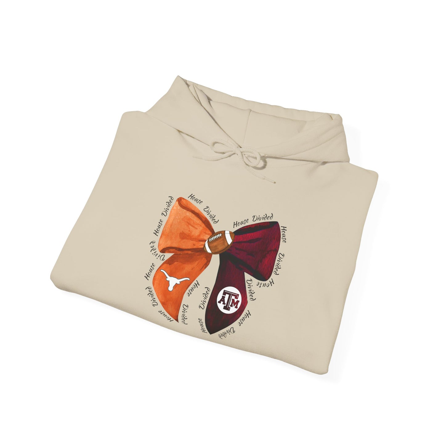 House Divided Aggies and Longhorns Spirit Bow Hoodie | Unisex Heavy Blend™ Sweatshirt, College Apparel, Game Day Outfit