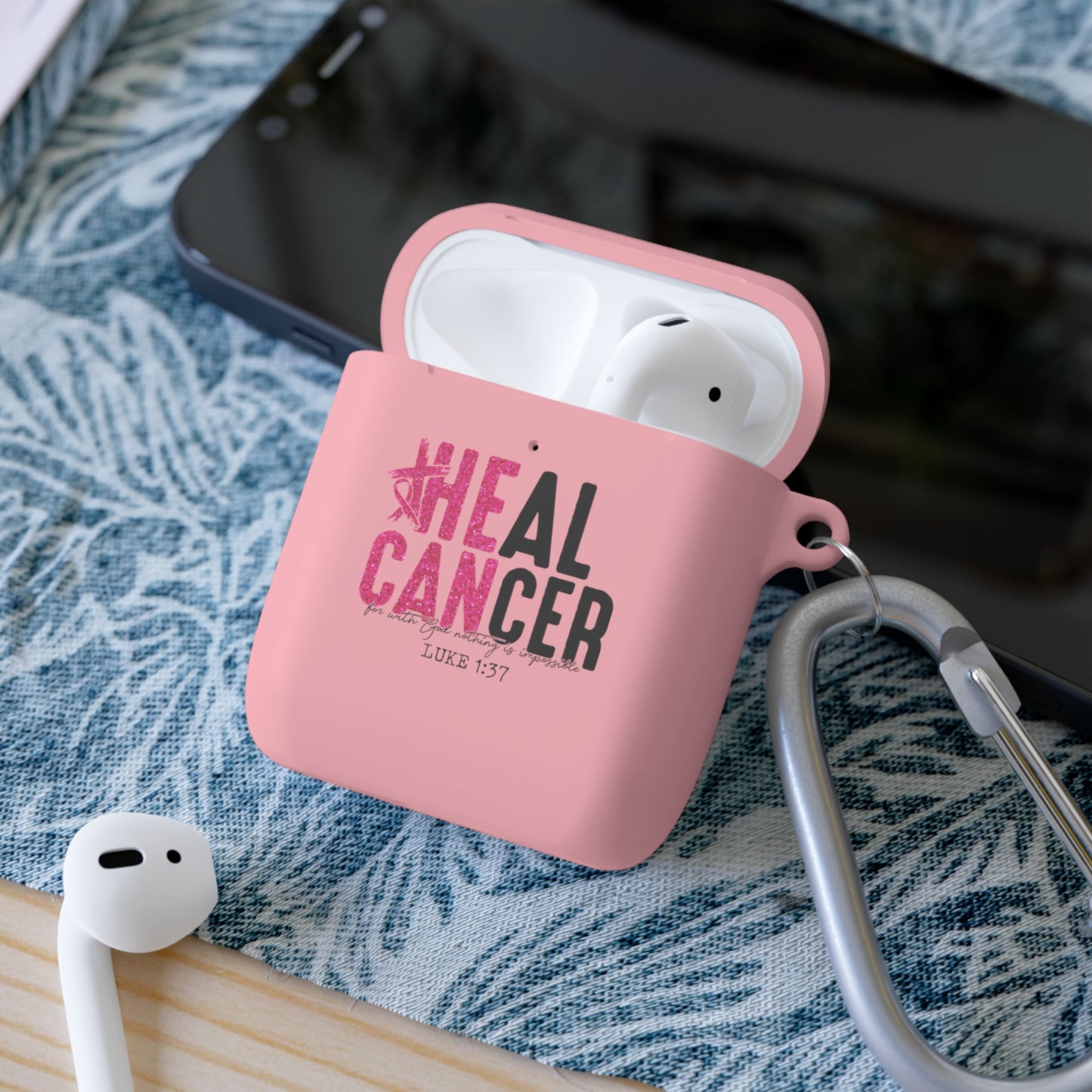 Cancer Awareness AirPods Case Cover, Pink Ribbon Design, Gift for Cancer Fighters, Supportive Tech Accessory, Breast Cancer Month