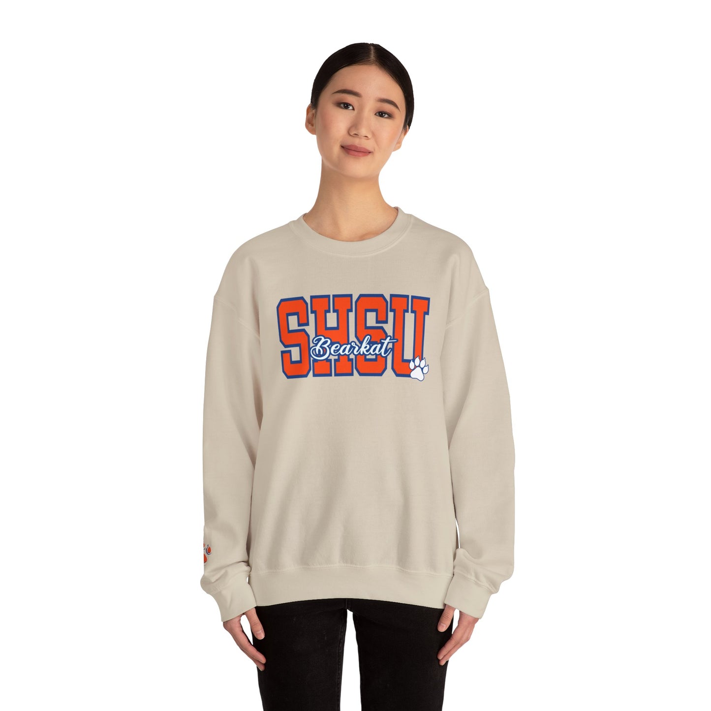 Sam Houston State University Sweatshirt | Bearkat Sleeve Print, Sam Houston State Crewneck | Printed Sleeve Game Day Sweatshirt, Bearkats