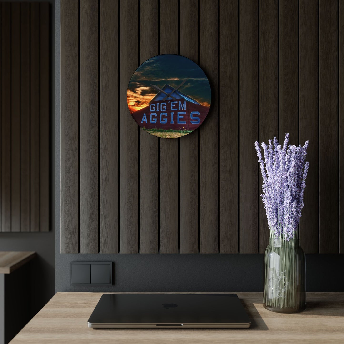 Aggie Barn Sunset Wall Clock | Acrylic Farmhouse Clock | Texas Sunset Décor | Gift for Aggie Fans, Dorm Decor